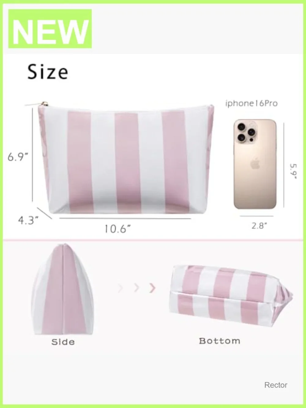 Large PVC Waterproof Striped Makeup Bag, Clear Coated Cosmetic Travel Organizer - Picture 3 of 6